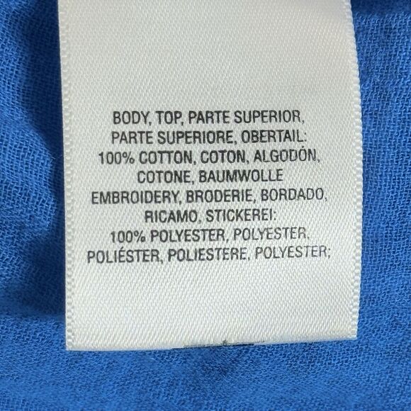 Maeve Bright Blue Native Cross Stitch Boho Peasant Western Shirt Top‎ Womens XS - Picture 8 of 8